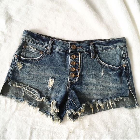 Free People Pants - Free People Button Fly Distressed Denim Shorts W24